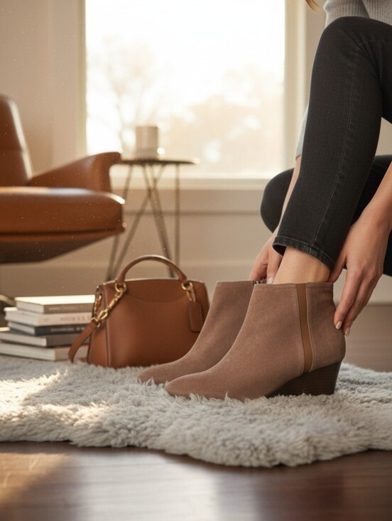 Coach Shoes - Coach Maya suede wedge booties in mahogany.